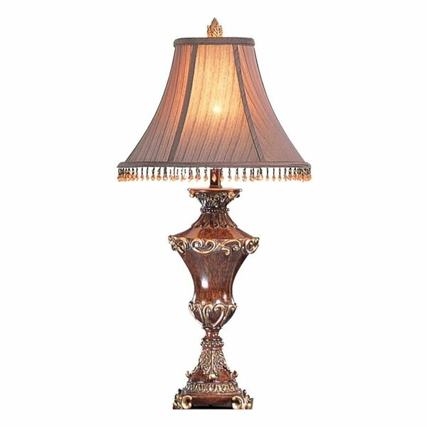 Estallar 32 in. Urn Table Lamp with Brown Bell Shade & Hanging Beads, Bronze ES3666939